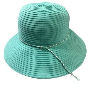 Scala Polyester Sun Hat Women One Size Wide Brim Aqua Green Braided Trim  Resort